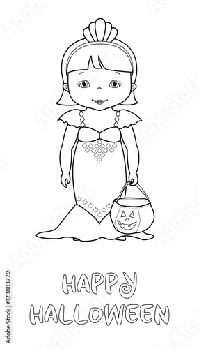 "Happy halloween coloring page with cute mermaid" Stock image and ...