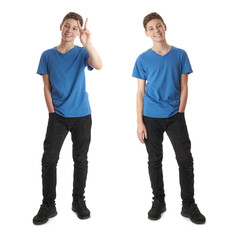 Set of cute teenager boy over white isolated background