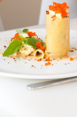 appetizer - cheese rolls with meat and vegetables