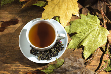 Cup of green tea on a black background