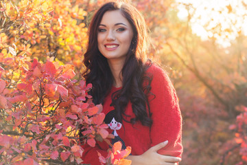 Beautiful girl in colorful autumn leaves