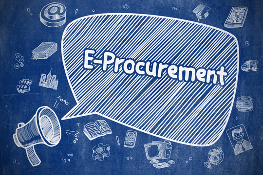 E-Procurement - Cartoon Illustration on Blue Chalkboard.