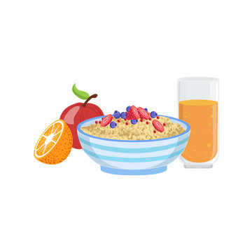 recommend clip art: Muesli, Fruit And Orange Juice Breakfast Food  Drink Set