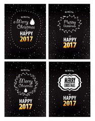 Merry Christmas and Happy New Year 2016 greeting cards set