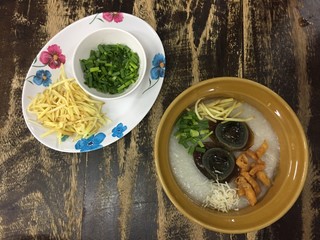 porridge with century egg or preserved duck eggs, traditional chinese.