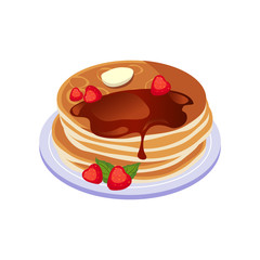 Pancakes With Chocolate Sauce Breakfast Food Element Isolated Icon