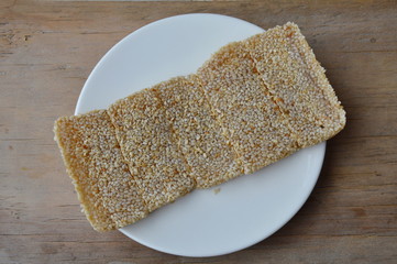 soft sesame bar Chinese sweetmeat on dish