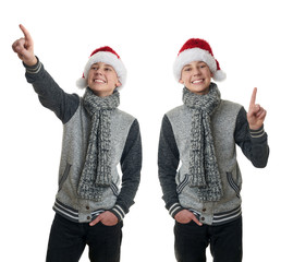 Cute teenager boy in gray sweater over white isolated background