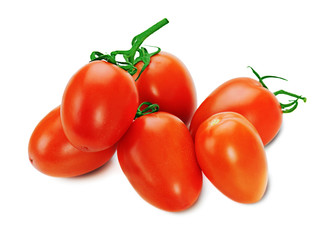 Red tomatoes on vine isolated on white background.