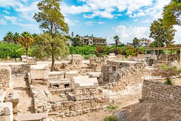 Fototapeta na wymiar Al Bass archaeological site in Tyre, Lebanon. It is located about 80 km south of Beirut. Tyre has led to its designation as a UNESCO World Heritage Site in 1984.