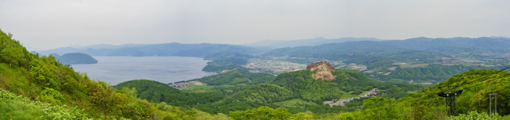 Fototapeta na wymiar Beautiful Showa shinzan around Lake Toya