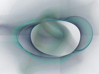 Gray blue abstract fractal curves with a transparent bubble