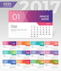 Desk Calendar 2017. Simple Colorful Gradient minimal elegant desk calendar template in white background