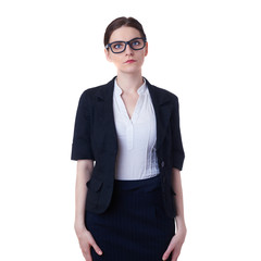 Businesswoman standing over white isolated background