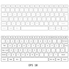 White computer keyboard button layout template with letters for
