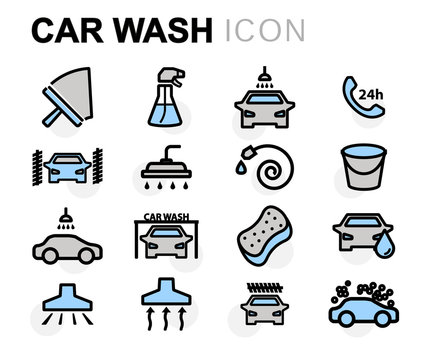Vector flat line car wash icons set