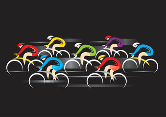 Naklejka premium Road Cycling Competitors. Group of racing cyclists on the black background.Vector available.