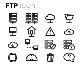 Vector black line ftp icons set