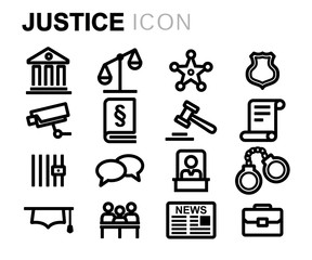 Vector black line justice icons set