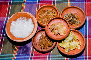 Thai food name Kao-Chae (Cooked Rice Soaked in Iced Water and Ea