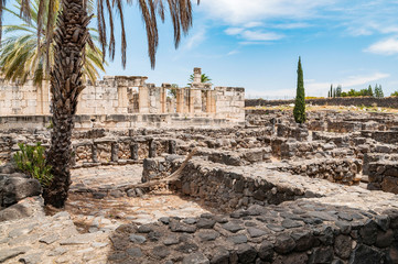 white synagogue in capernaum, israel