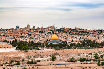 panoramic view of mount of olives and historic center of jerusalem