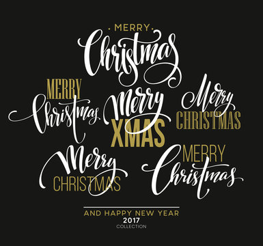Merry Christmas Lettering Design Set. Vector illustration