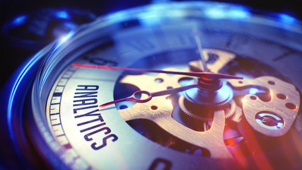 Obraz premium Analytics - Phrase on Vintage Pocket Watch. 3D Render.