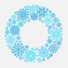 Snowflake wreath. Vector snowflakes frame isolated on white for xmas door invitation
