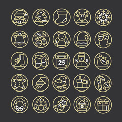 Vector set of thin line icons for Christmas and new year.