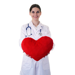 Female doctor assistant scientist in white coat over  isolated background