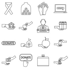 Charity icons set. Outline illustration of 16 business plan vector icons for web