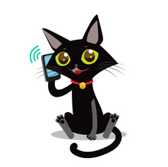 Cat With Phone. Sociable Cat Vector Picture. Cat Toy Picture. Vector Black Cat. Calling Cat Vector. Gregarious Cat. Bladder Cat Picture. Calling Kitten Picture. Cat Plush Vector. Chatterbox Cat.