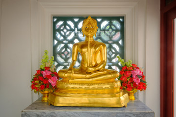 The beautiful of Buddha statue in Wat Bowonniwet Vihara Rajavaravihara, major Buddhist temple in Bangkok.