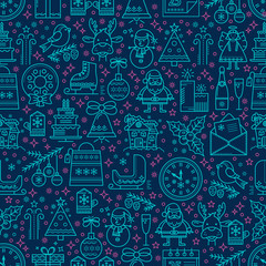 Fototapeta premium Christmas blue seamless pattern