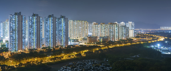 Panorama of residential district in Hong Kong city