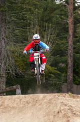 Naklejka premium Extreme jump on a bike in forest
