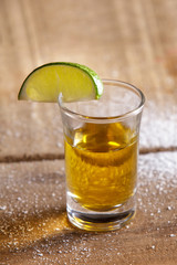 tequila shot with lime and salt