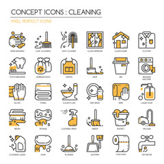 Cleaning , thin line icons set , Pixel Perfect Icons