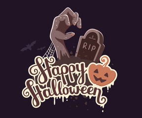 Vector halloween illustration of zombie hand in a graveyard with