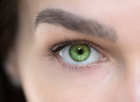 Green iris eye. Macro shot.