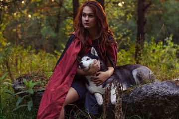 red, hood, sexy, girl, fairy, nature, green, young, people, person, summer, beautiful, attractive