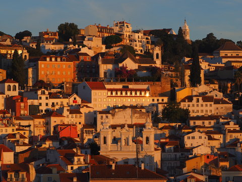  Lissabon Stadtansicht, Portugal im Sonnenaufgang 