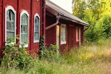 Old red farm buildings