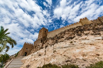 Fototapeta na wymiar View of the walls and entrance of the Alcazaba of Almeria (Almeria Castle), Spain 