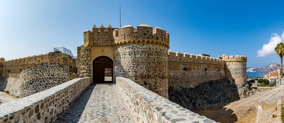 Panoramic view of Almuñécar (Almunecar) castle on a beautiful day, Spain 