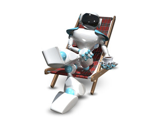 3D Illustration of a Robot in a Deckchair