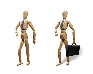 Set of two puppets, isolated on white background. Puppets are presented in business style with a tie and a briefcase.