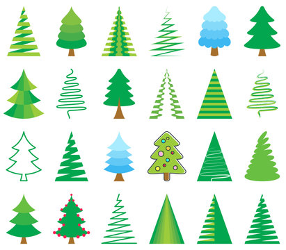 Colorful vector abstract christmas tree icons