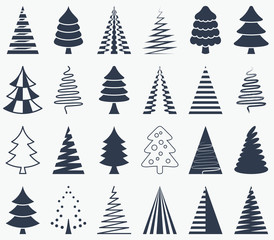 Black vector abstract christmas tree icons